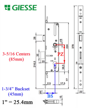 GIESSE DOOR WITH PERIMETER LOCK 45MM BACKSET, 85 PZ